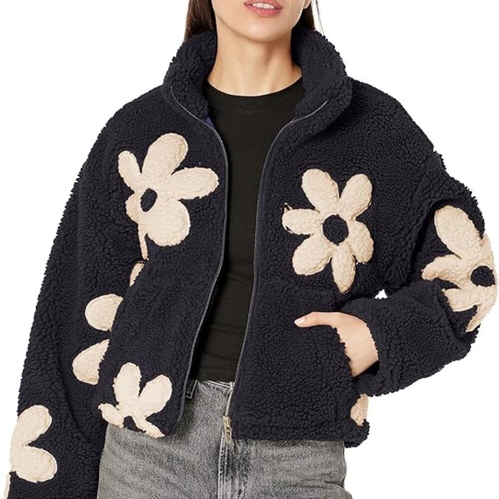 Blanknyc Flower Faux Shearling Zip Jacket